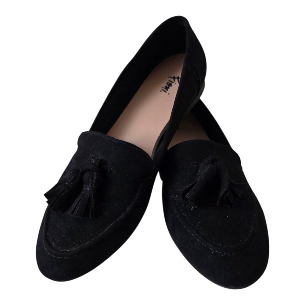 Fioni Ballet Flats Black Vegan Suede Slip On Comfort Tassels Womens Size 6.5